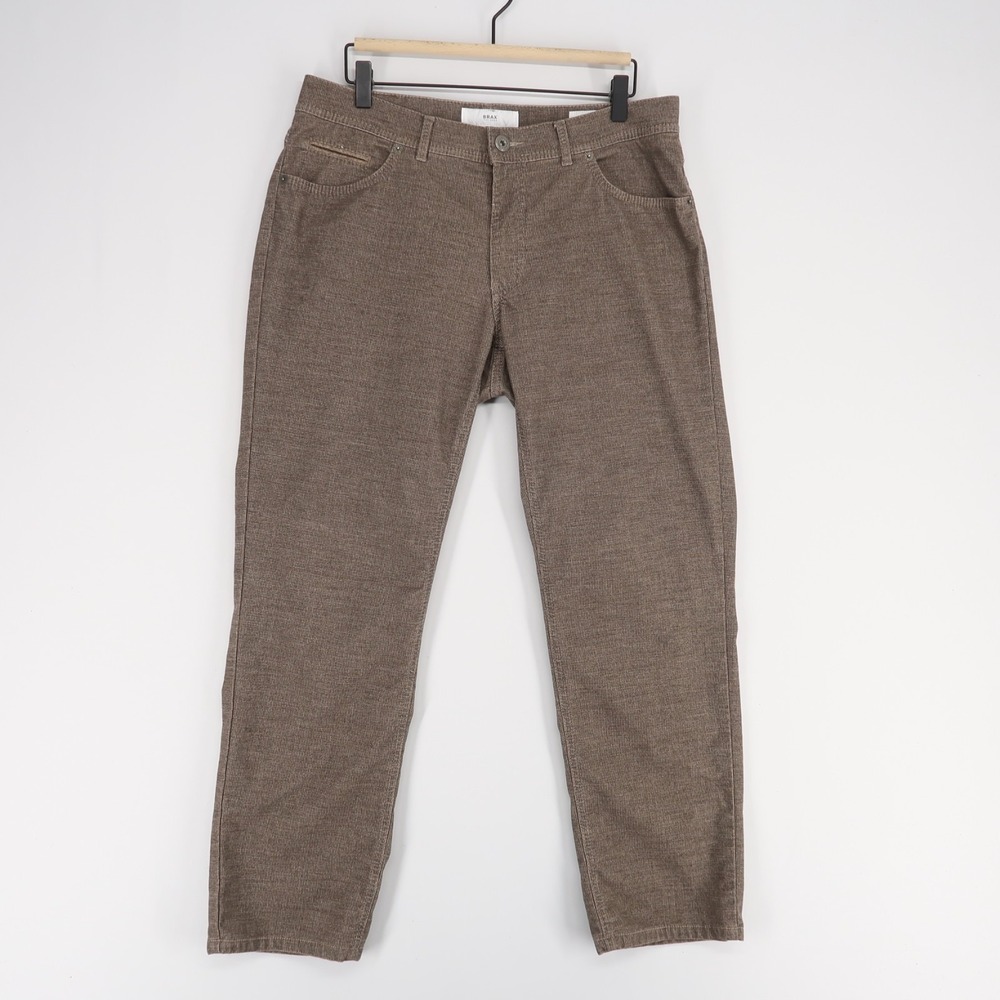 Brax‎ Cooper Pants Mens 35x28 Brown Checkered Regular Fit Five Pocket Stretch
